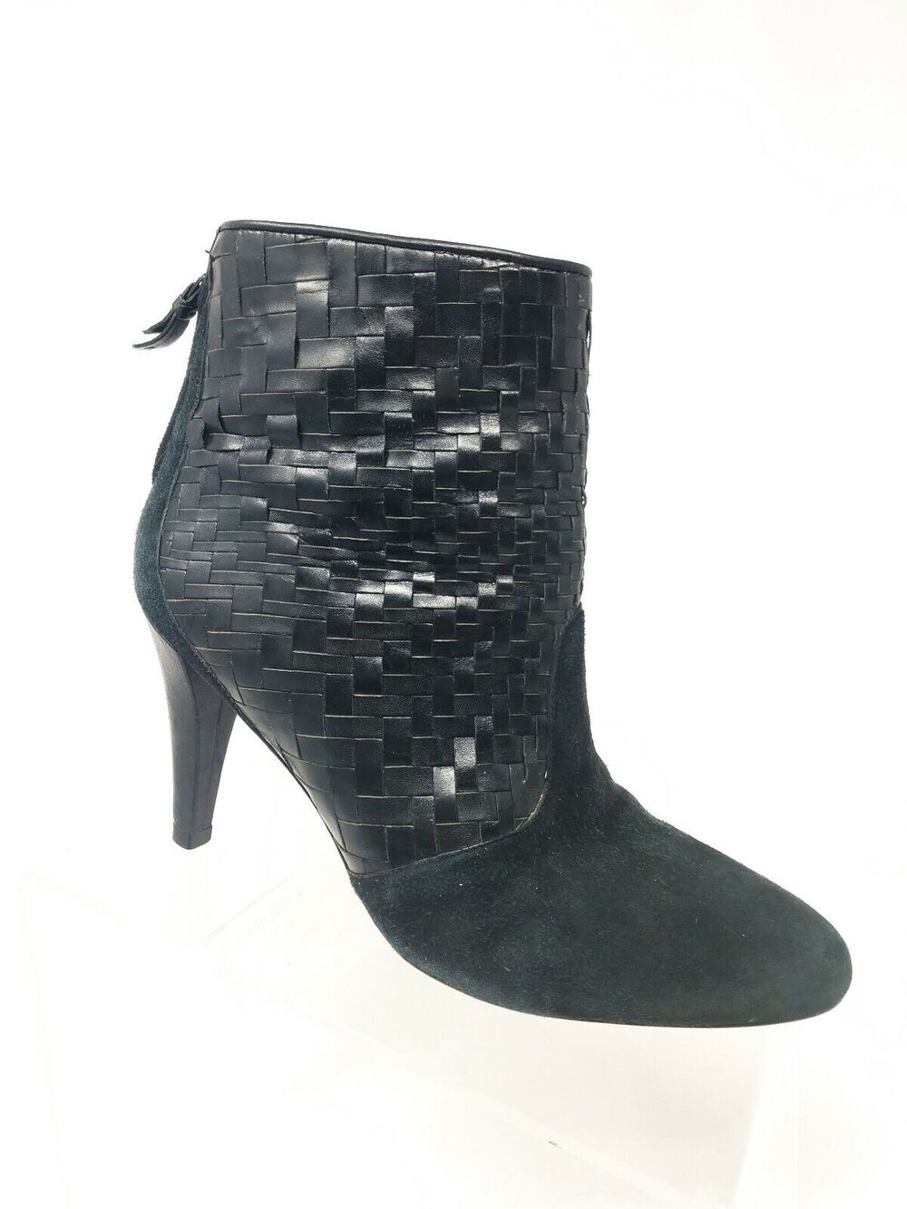 Cole Haan Women's Black Leather Suede Woven Ane Boots Booties Basket Weave 8.5 M